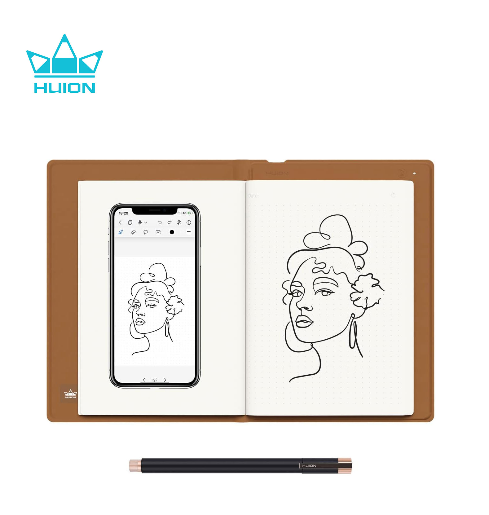 Huion Tablet Accessories - HUION Note 2-in-1 แท็บเล็ตการวาดภาพโน้ตบุ๊คดิจิตอลพร้อมปากกาไร้แบตเตอรี่, แท็บเล็ตกระดาษไร้สาย Bluetooth
