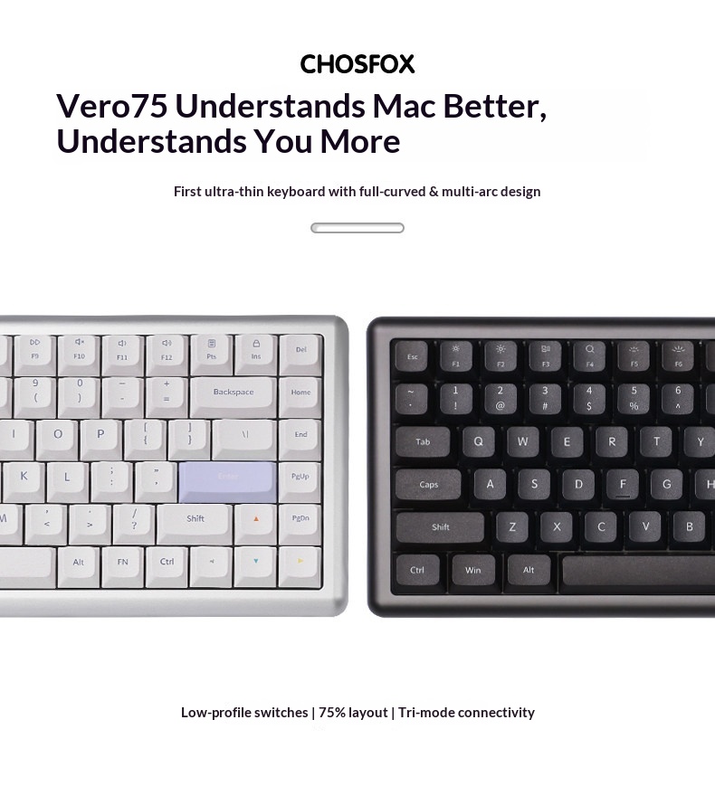 Android Tablet Gaming Accessories - เวโร 75 คีย์บอร์ดแบบกลไกโปรไฟล์ต่ำ ทรี-โหมด คัสตอม Qmk/Via