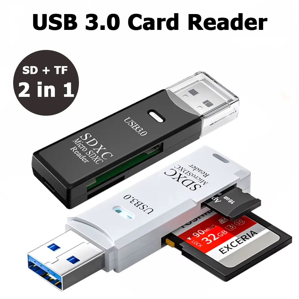 Tablet Accessories For Reading - 2-in-1 Card Reader USB 3.0/2.0 ความเร็วสูงเครื่องอ่านการ์ดสําหรับแท็บเล็ตแล็ปท็อปพีซีกล้องอ่านข้อมูลอุปกรณ์เสริมสีขาวสีดํา