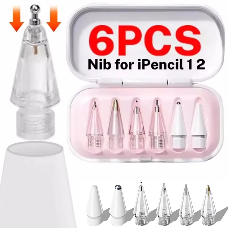 Tablet Pencil Accessories - หัวปากกาสไตลัสแบบเปลี่ยนได้ 6 ชิ้น สำหรับ Apple Pencil